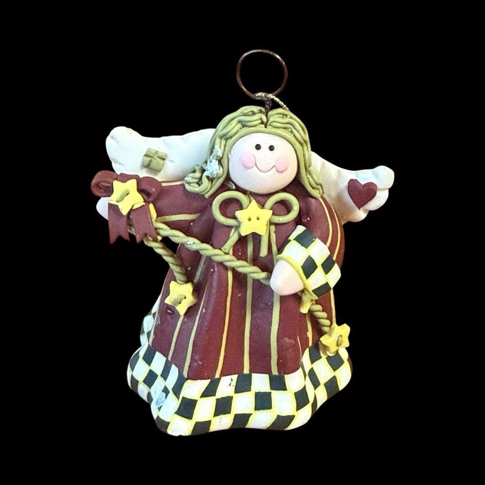 Vintage Charming Clay Resin Figural Angel Christmas Ornament Holiday 3”